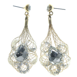 Gold-Tone & Clear Colored Metal Dangle-Earrings With Crystal Accents #740