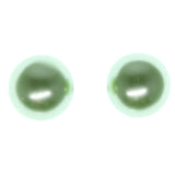 Green & Silver-Tone Colored Metal Stud-Earrings With Bead Accents #744