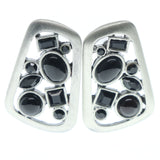 Black & Silver-Tone Colored Metal Stud-Earrings With Bead Accents #748