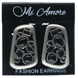 Black & Silver-Tone Colored Metal Stud-Earrings With Bead Accents #748