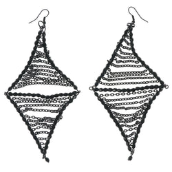 Black Metal Dangle-Earrings With Bead Accents #750