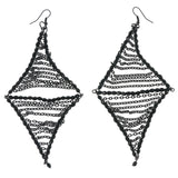 Black Metal Dangle-Earrings With Bead Accents #750