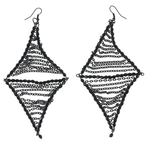 Black Metal Dangle-Earrings With Bead Accents #750