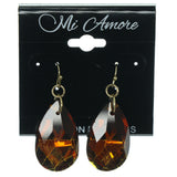 Brown & Gold-Tone Colored Metal Dangle-Earrings With Crystal Accents #763