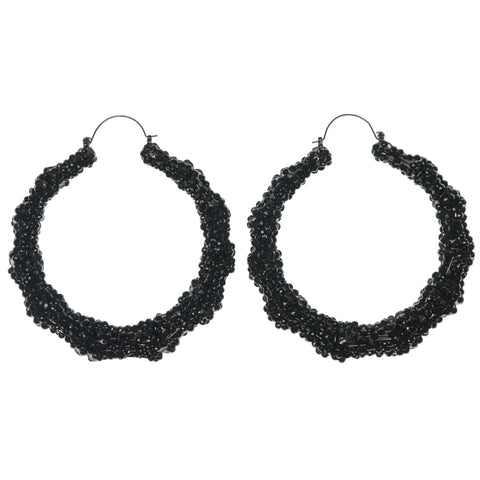 Black Metal Hoop-Earrings #779