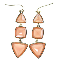 Peach & Gold-Tone Colored Metal Dangle-Earrings With Faceted Accents #783