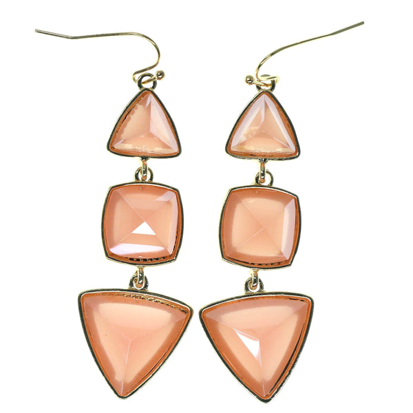Peach & Gold-Tone Colored Metal Dangle-Earrings With Faceted Accents #783