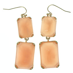 Peach & Gold-Tone Colored Metal Dangle-Earrings With Crystal Accents #790