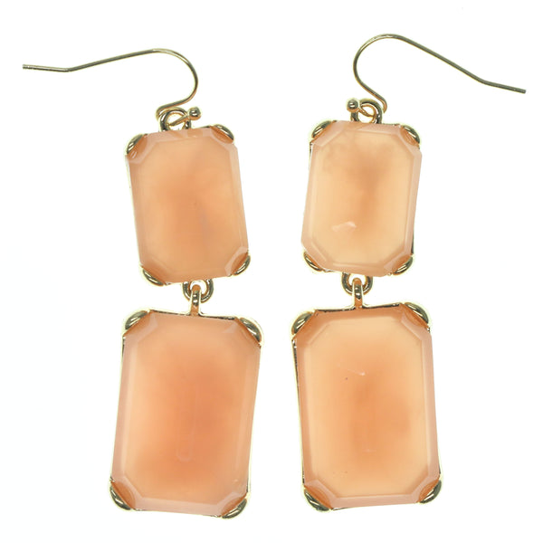 Peach & Gold-Tone Colored Metal Dangle-Earrings With Crystal Accents #790
