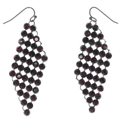 Purple & Black Colored Metal Dangle-Earrings With Crystal Accents #801