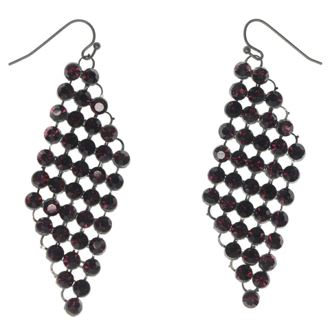 Purple & Black Colored Metal Dangle-Earrings With Crystal Accents #801