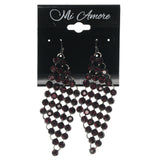 Purple & Black Colored Metal Dangle-Earrings With Crystal Accents #801