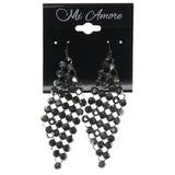Silver-Tone & Black Colored Metal Dangle-Earrings With Crystal Accents #802