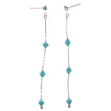 Silver-Tone & Blue Colored Metal Drop-Dangle-Earrings With Crystal Accents #803