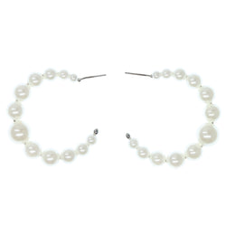 White & Silver-Tone Colored Metal Hoop-Earrings With Bead Accents #804