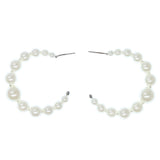 White & Silver-Tone Colored Metal Hoop-Earrings With Bead Accents #804