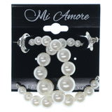 White & Silver-Tone Colored Metal Hoop-Earrings With Bead Accents #804