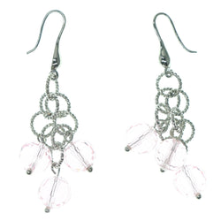Silver-Tone & Pink Colored Metal Dangle-Earrings With Bead Accents #806