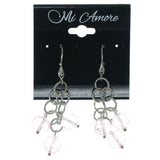 Silver-Tone & Pink Colored Metal Dangle-Earrings With Bead Accents #806