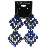 Blue & Silver-Tone Colored Metal Dangle-Earrings With Faceted Accents #814