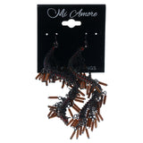 Red & Silver-Tone Colored Metal Dangle-Earrings With Bead Accents #816
