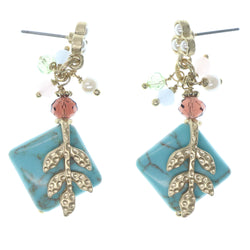 Blue & Multi Colored Metal Dangle-Earrings With Stone Accents #818