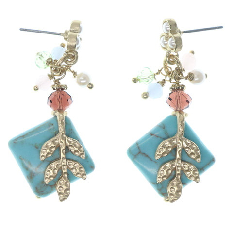 Blue & Multi Colored Metal Dangle-Earrings With Stone Accents #818