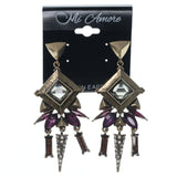 Gold-Tone & Purple Colored Metal Dangle-Earrings With Crystal Accents #819
