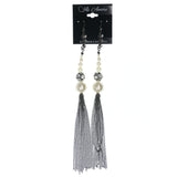 Silver-Tone & White Colored Metal Dangle-Earrings With Bead Accents #822