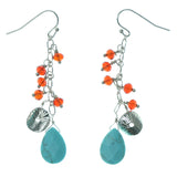 Silver-Tone & Multi Colored Metal Dangle-Earrings With Bead Accents #834