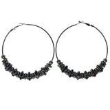 Silver-Tone & Purple Colored Metal Hoop-Earrings With Crystal Accents #845