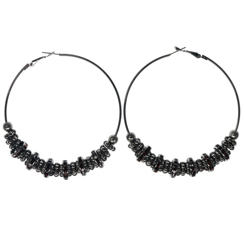 Silver-Tone & Purple Colored Metal Hoop-Earrings With Crystal Accents #845
