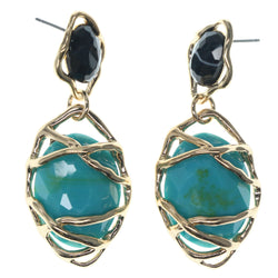 Gold-Tone & Multi Colored Metal Dangle-Earrings With Faceted Accents #853