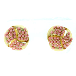 Gold-Tone & Pink Colored Metal Stud-Earrings With Bead Accents #855