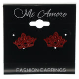 Crown Stud-Earrings With Crystal Accents  Red Color #871