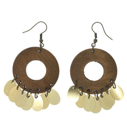 Brown & Gold-Tone Colored Wooden Dangle-Earrings #873