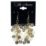 Gold-Tone & White Colored Metal Dangle-Earrings With Crystal Accents #874
