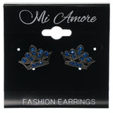 Crown Stud-Earrings With Crystal Accents Blue & Silver-Tone Colored #875