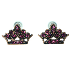 Crown Fashion-Earrings With Crystal Accents Pink & Gold-Tone Colored #876