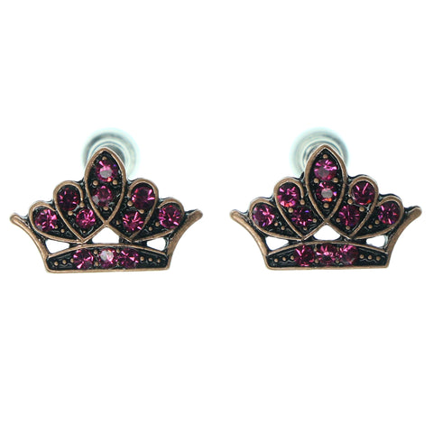 Crown Fashion-Earrings With Crystal Accents Pink & Gold-Tone Colored #876