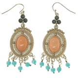 Gold-Tone & Multi Colored Metal Dangle-Earrings With Bead Accents #879
