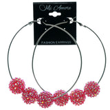 Pink & Silver-Tone Colored Metal Hoop-Earrings With Bead Accents #881