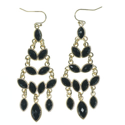 Black & Gold-Tone Colored Metal Dangle-Earrings With Faceted Accents #883