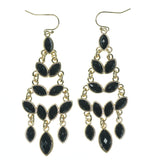 Black & Gold-Tone Colored Metal Dangle-Earrings With Faceted Accents #883