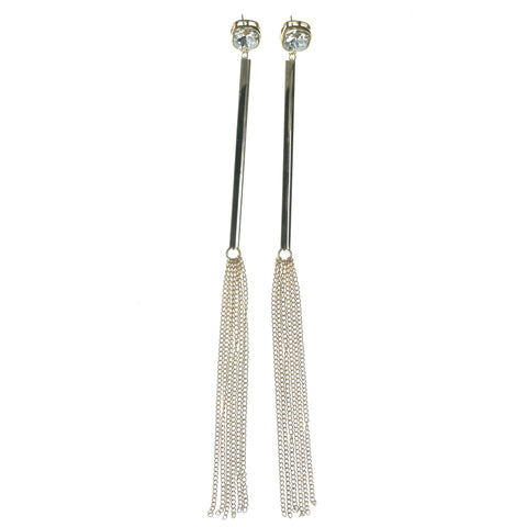 Gold-Tone & Silver-Tone Colored Metal Dangle-Earrings With Crystal Accents #890
