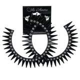 Black & Silver-Tone Colored Metal Hoop-Earrings With Crystal Accents #893