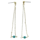Gold-Tone & Blue Colored Metal Dangle-Earrings With Bead Accents #894