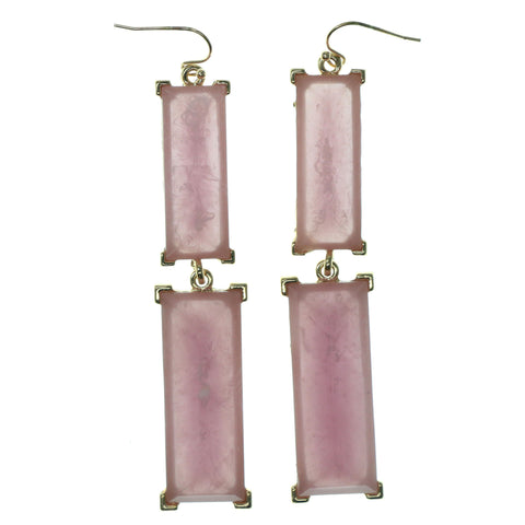 Pink & Gold-Tone Colored Metal Dangle-Earrings With Faceted Accents #896