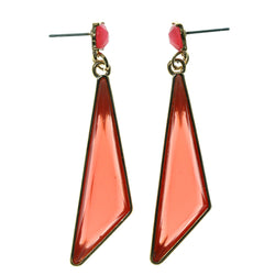 Red & Gold-Tone Colored Metal Dangle-Earrings With Crystal Accents #898