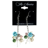 Silver-Tone & Multi Colored Metal Drop-Dangle-Earrings With Bead Accents #906